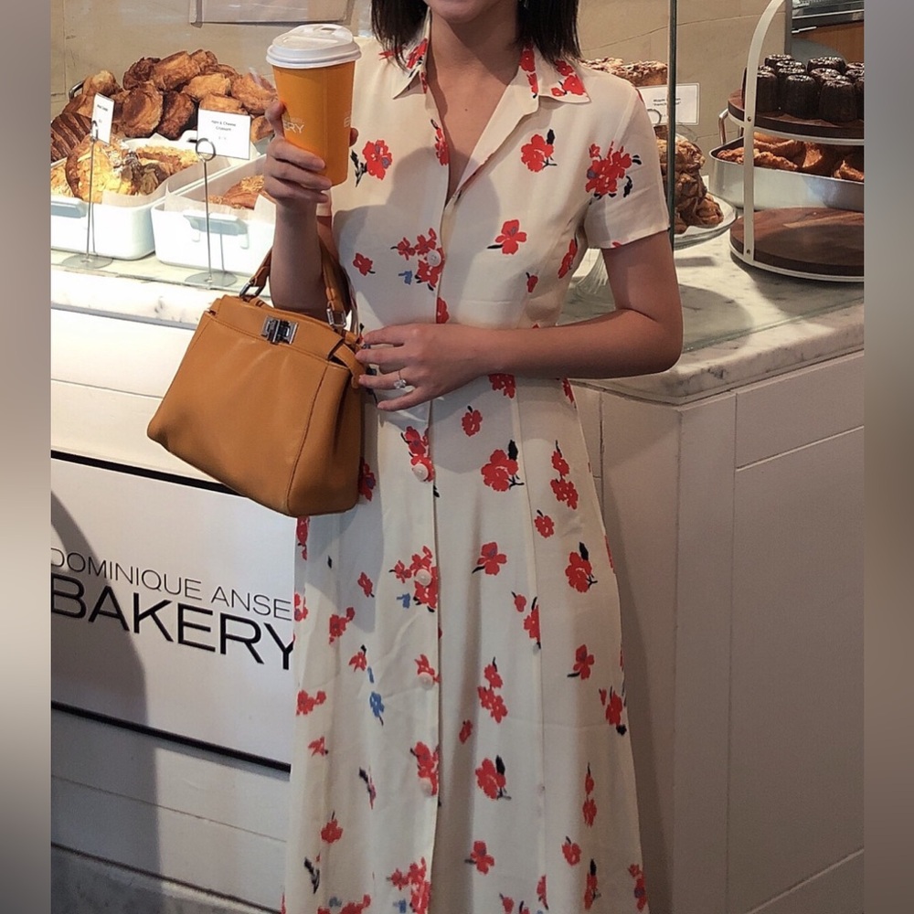 Reformation Red and Cream Midi Sundress with Dress Shirt Collar